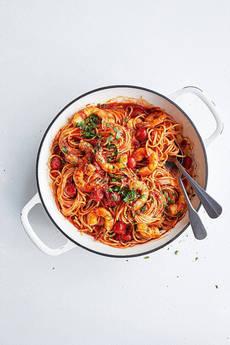 One pot pasta with sweet chili shrimp