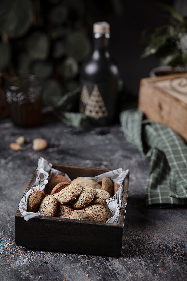 Earl grey cookies on a dark table