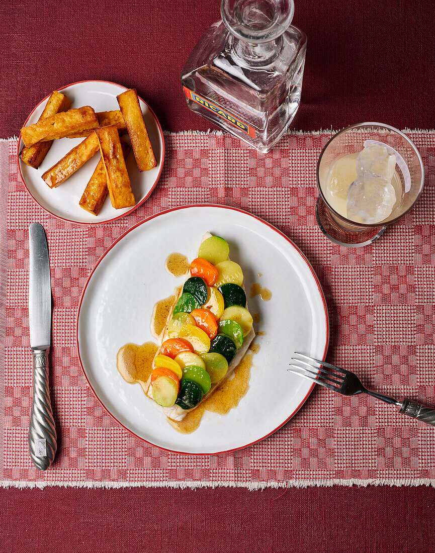 Loup de mer with vegetable scales