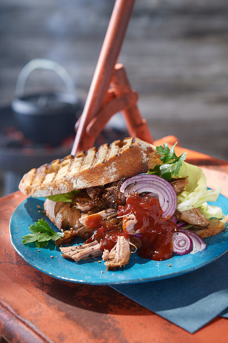 Grilled pulled pork sandwich