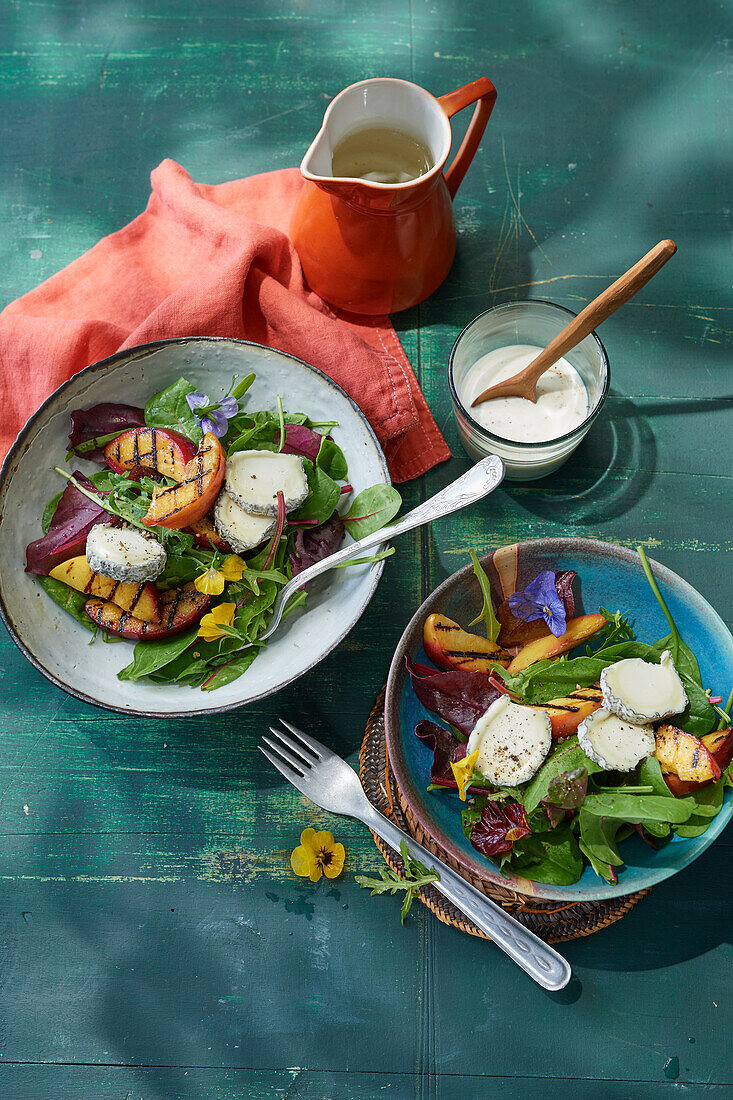 Summer salad with grilled nectarines and goat's cheese