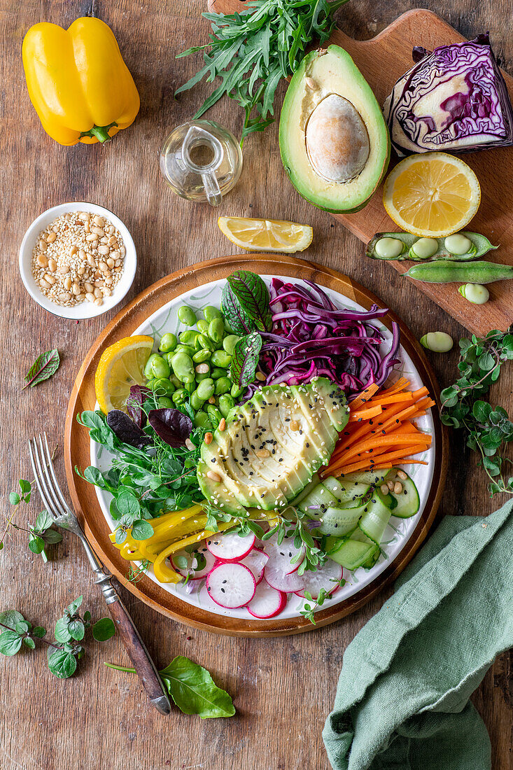 Healthy vegetable salad with edamame