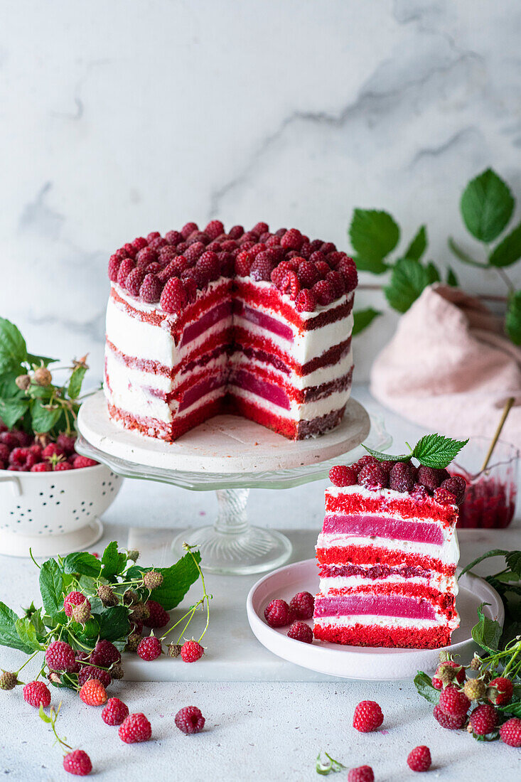 Red velvet raspberry cake