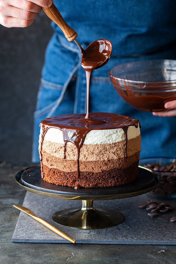 Three types of chocolate mousse cake