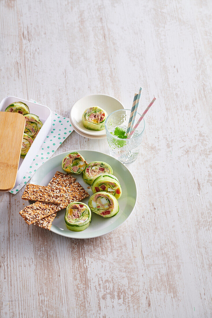 Cucumber roll-ups with tuna