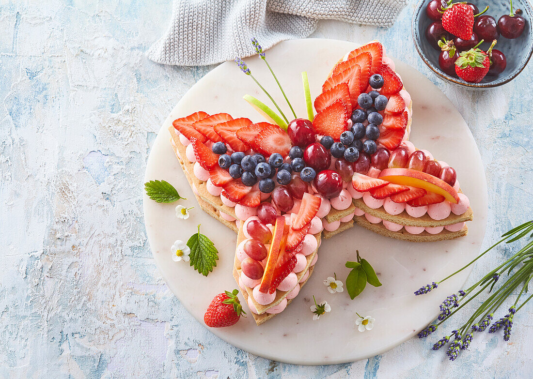 Butterfly cake with fresh berries