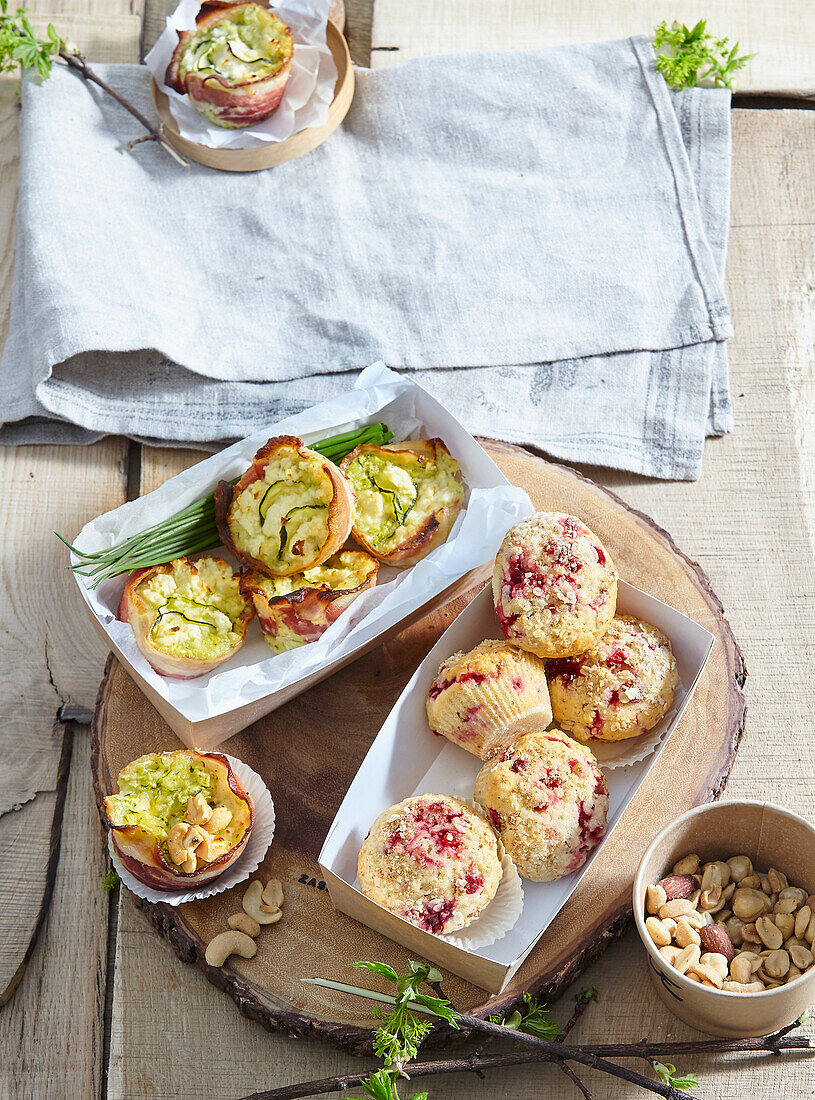 Savoury and sweet muffins as a snack