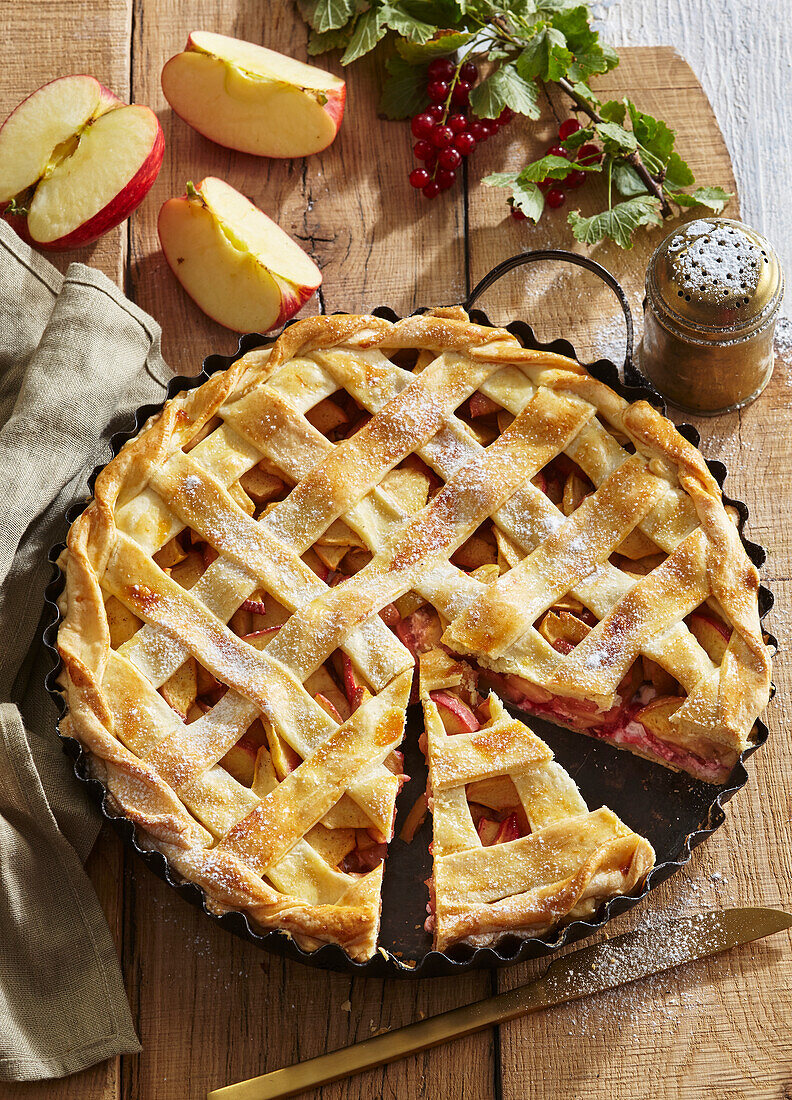 Autumn apple pie with pastry lattice