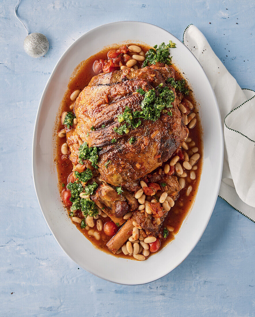 Tuscan slow-cooker lamb with white beans