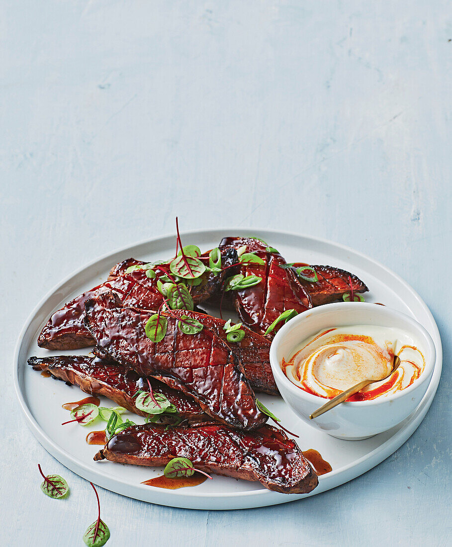 Honey soya sweet potato steaks