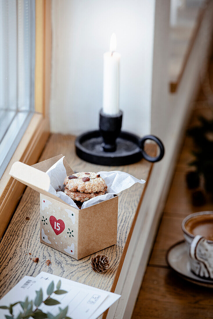 Oat cookies in an advent calendar box