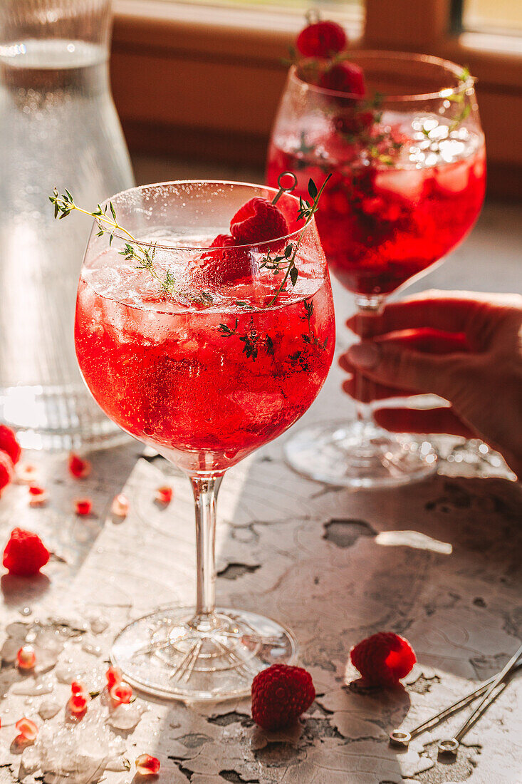 Raspberry and pomegranate gin fizz