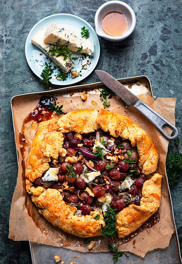 Grape and blue cheese galette