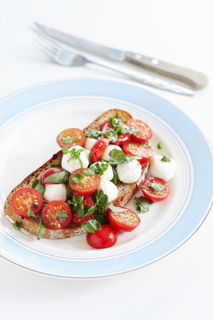 Bruschetta with tomatoes and mini mozzarella