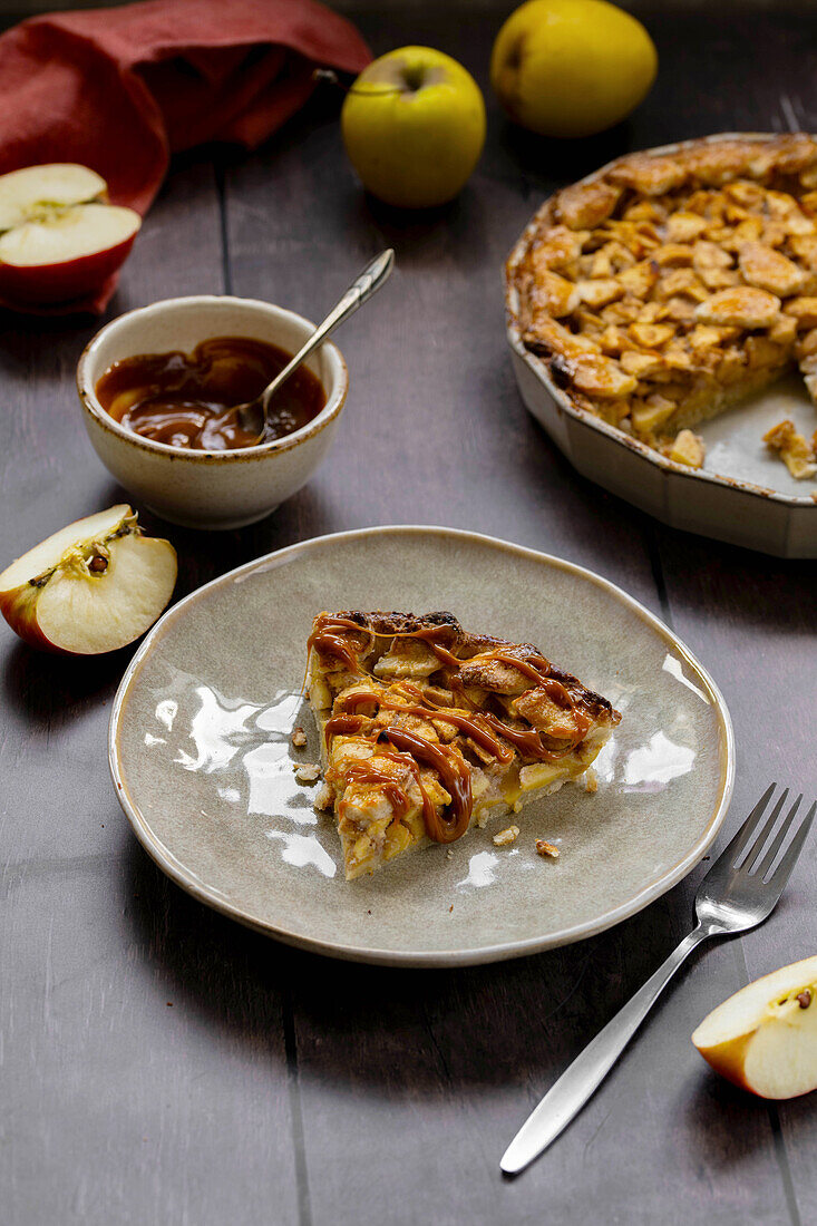 Apple cake with caramel sauce