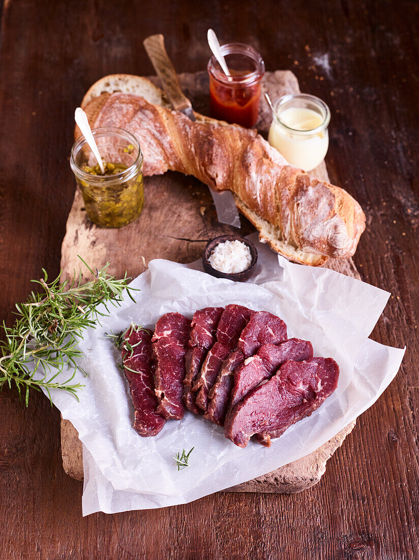 Ingredients for steak sandwich