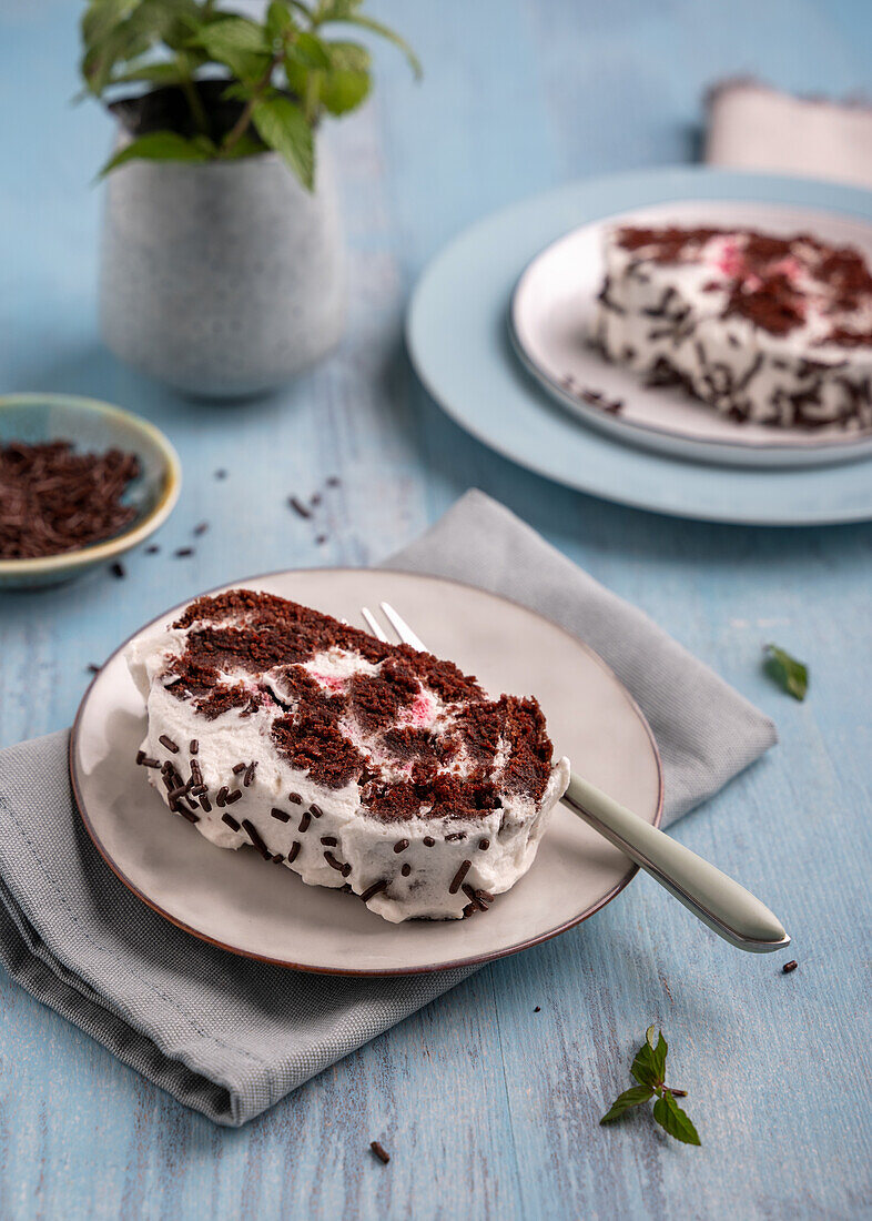 Vegan cherry chocolate cake with vanilla cream