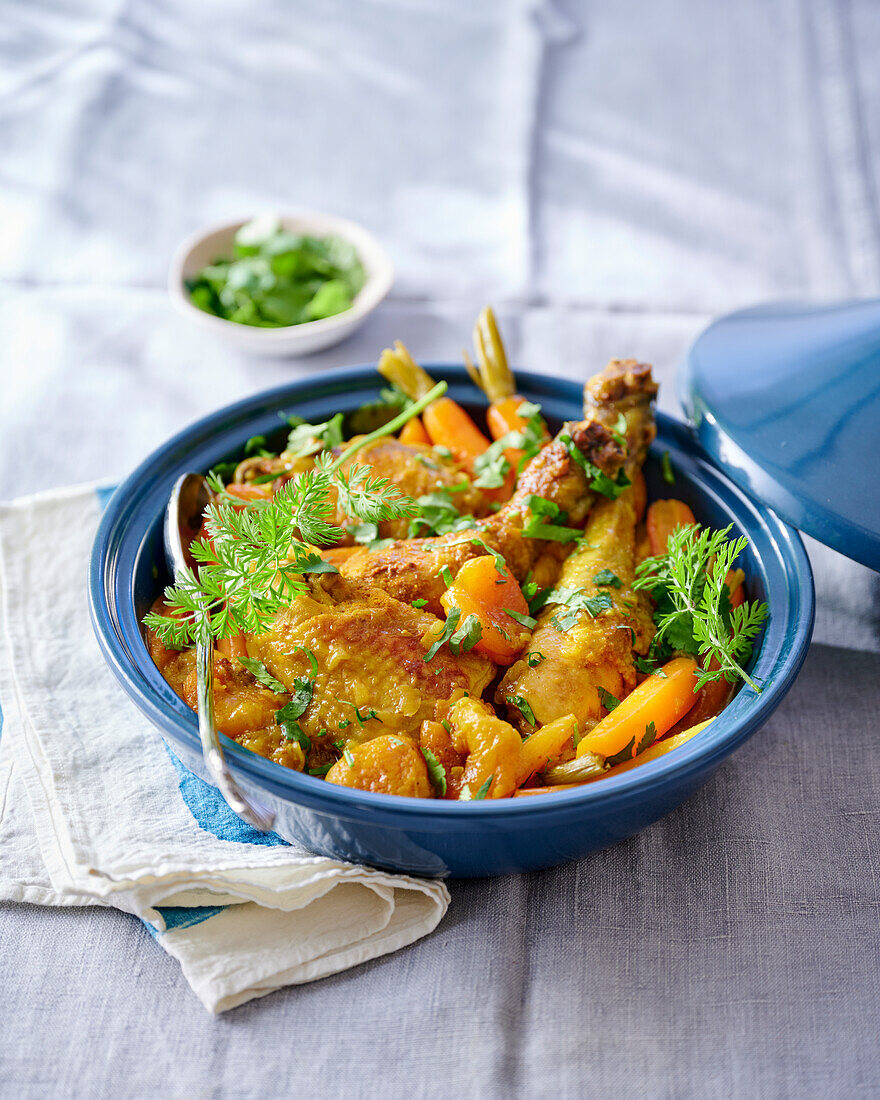 Chicken tajine with dried apricots and carrots
