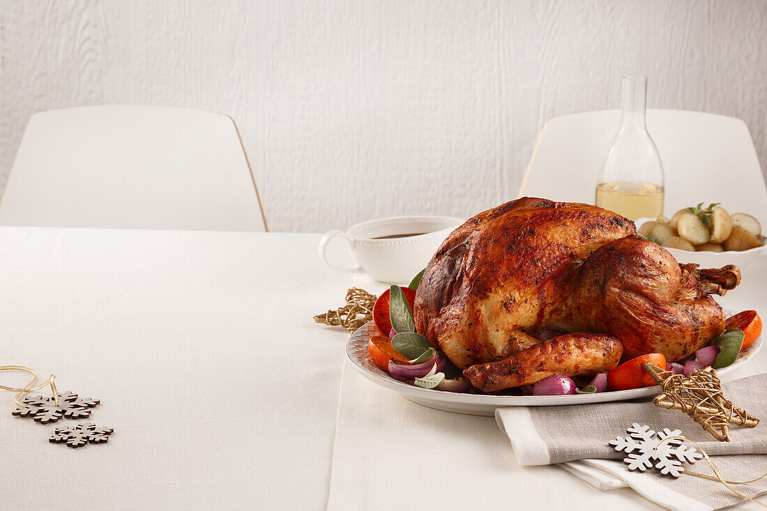 Traditional roast turkey with flavored butter