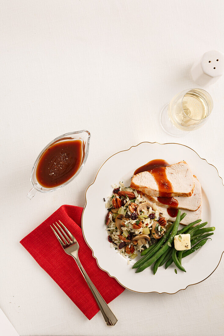 Turkey stuffed with wild rice and green beans