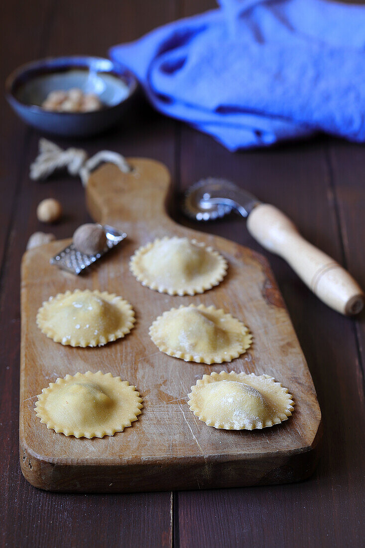 Ravioli with radicchio, ricotta and hazelnuts