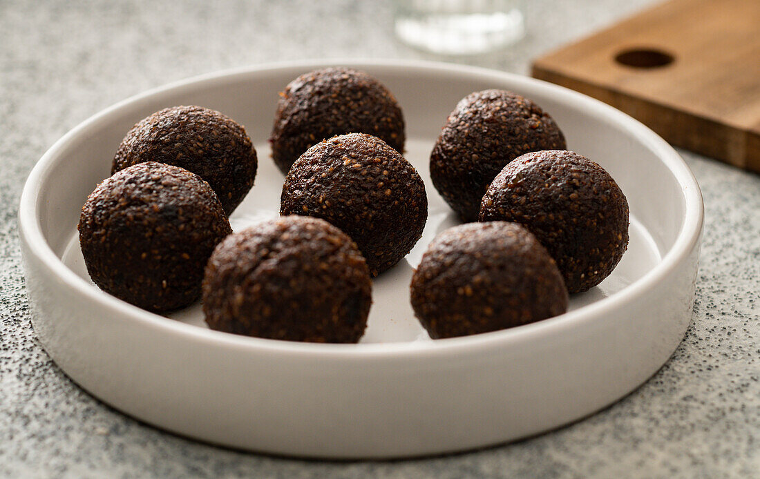 Energy balls with dried apricots, prunes and raisins