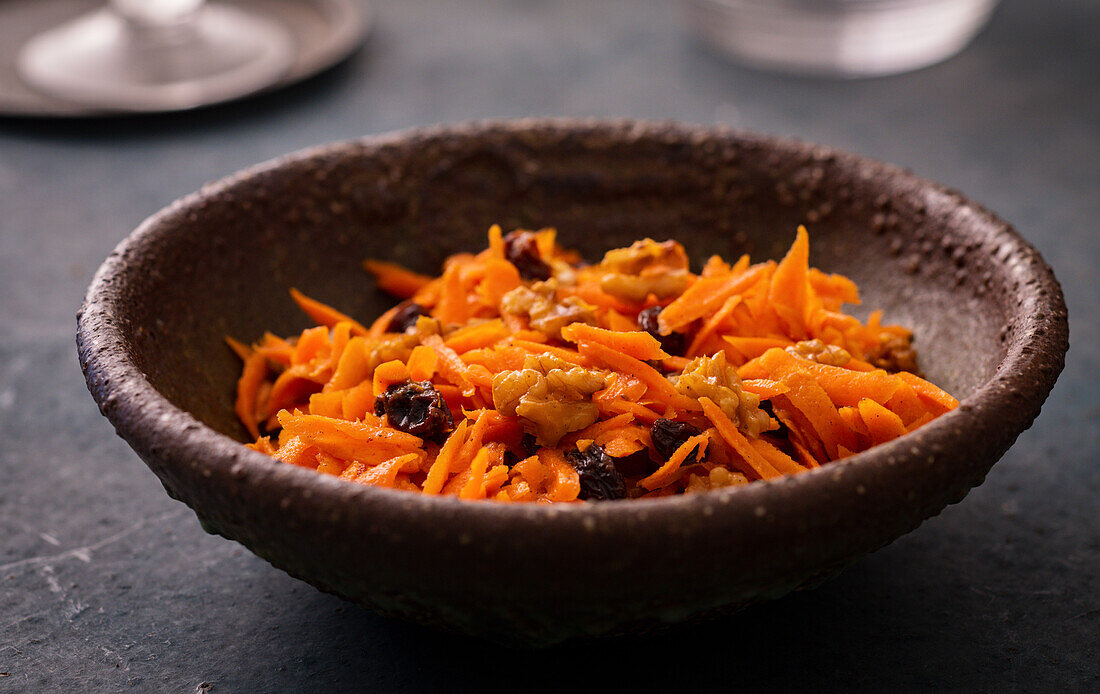 Ayurvedic carrot halwa with walnuts and raisins