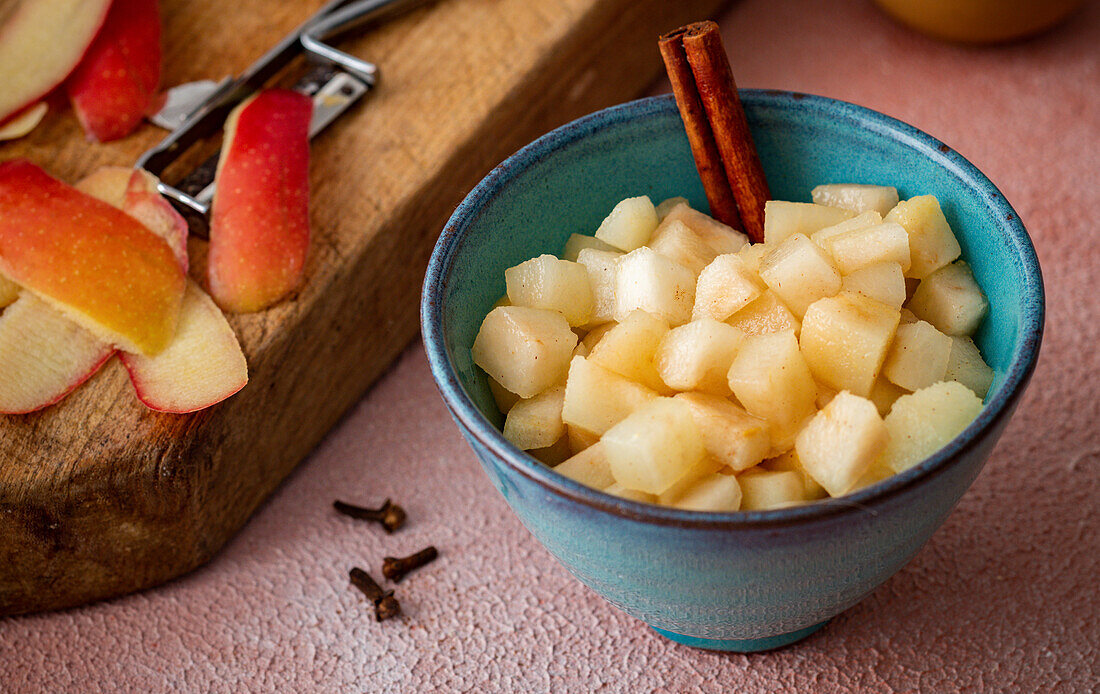 Ayurvedic pear compote with birch sugar, cloves and cinnamon
