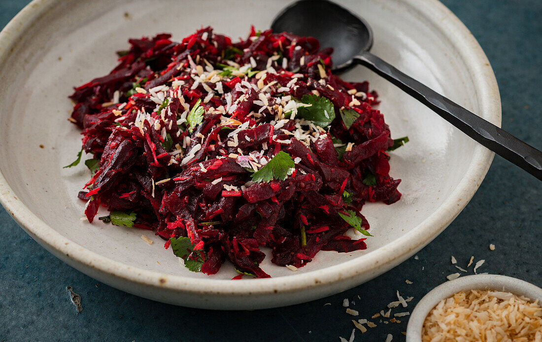 Ayurvedic beetroot salad with asafetida, turmeric and chili