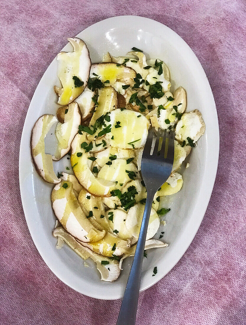 Marinated porcini mushrooms with parsley