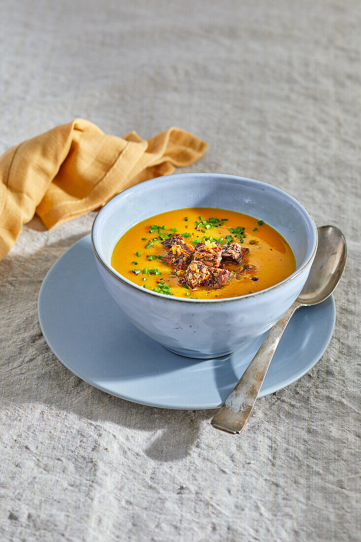 Pumpkin soup with ginger croutons