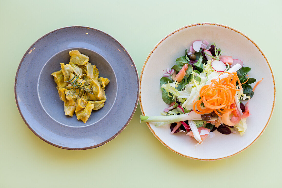 Agnolotti del Plin with sage butter and raw vegetable salad