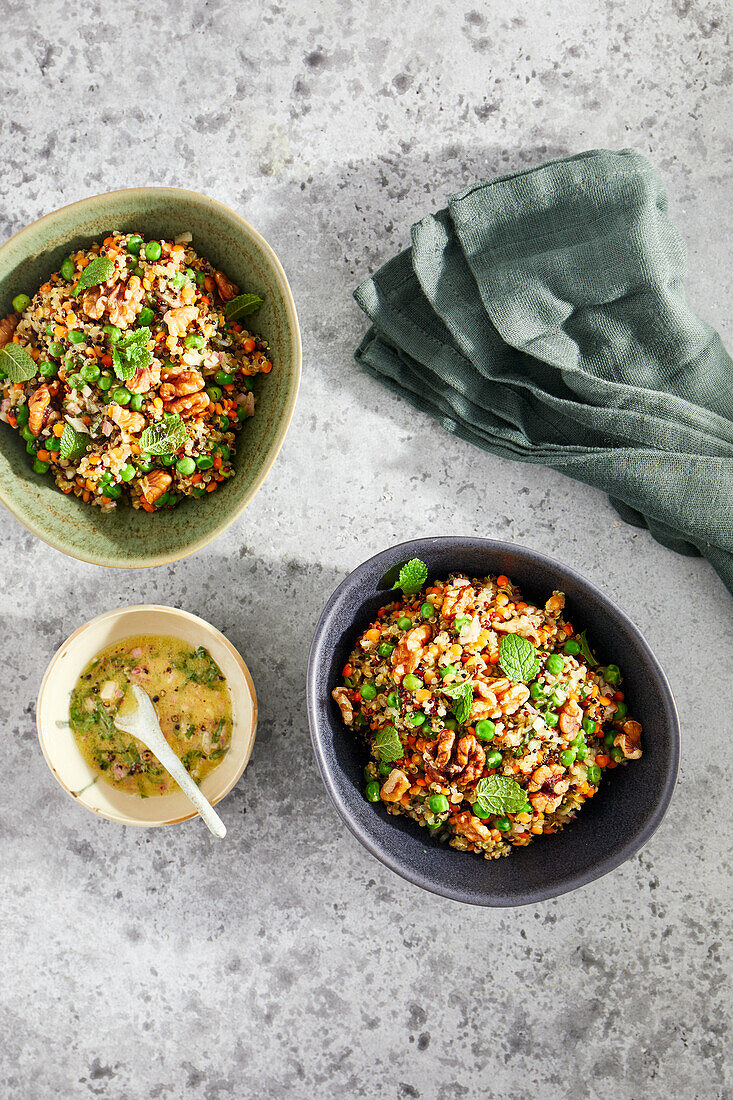 Quinoa salad with peas and lentils