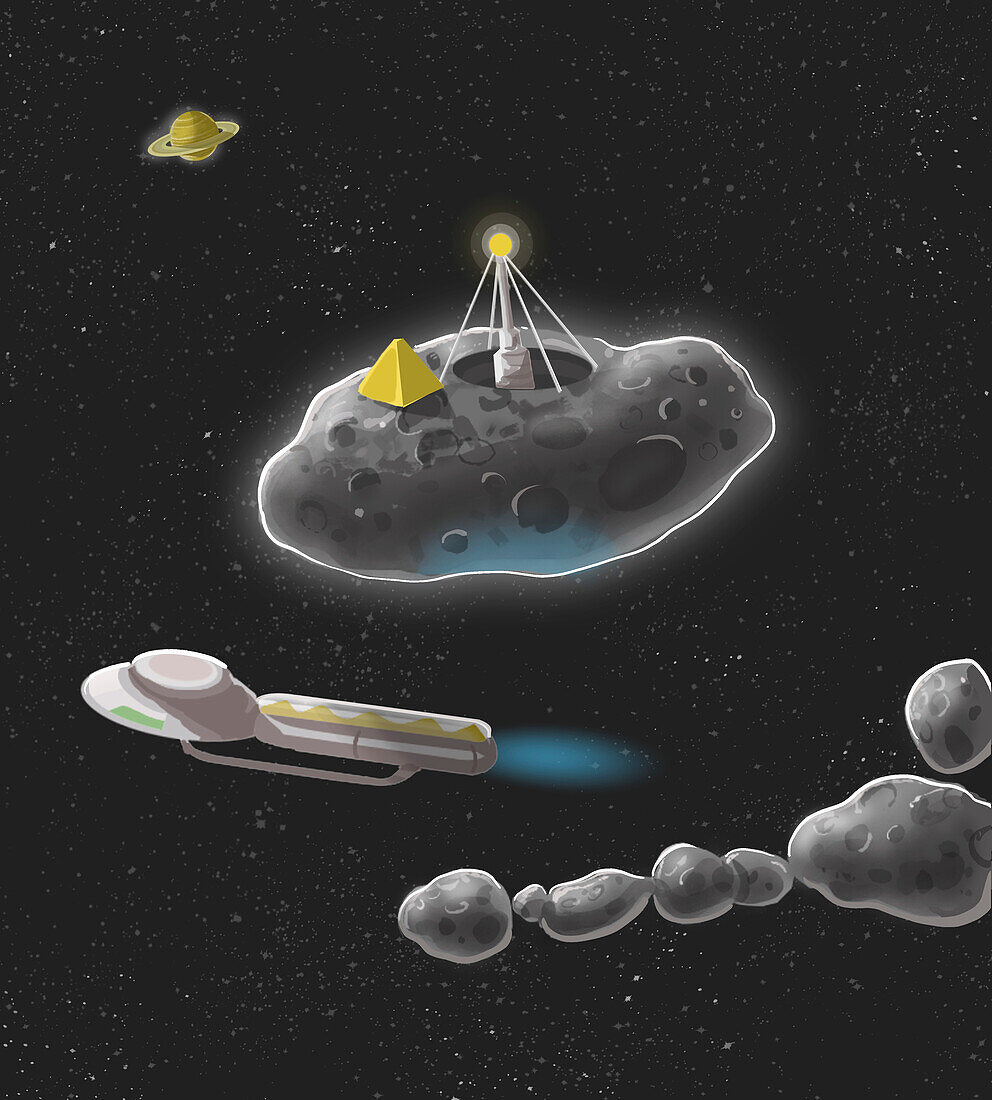 Asteroid mining, conceptual illustration