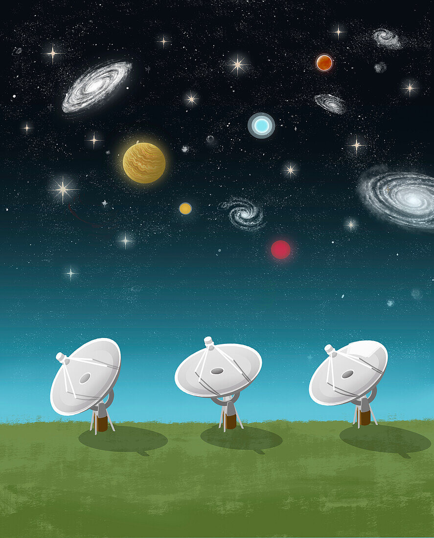 Radio telescopes, conceptual illustration