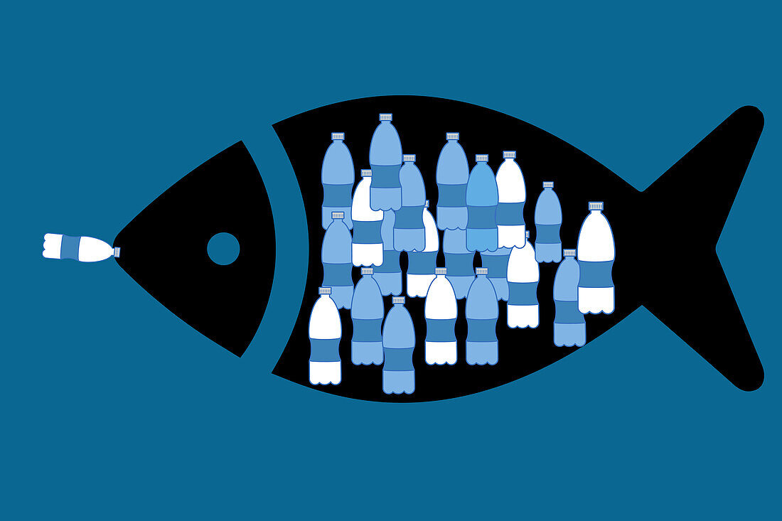 Ocean plastic pollution, conceptual illustration