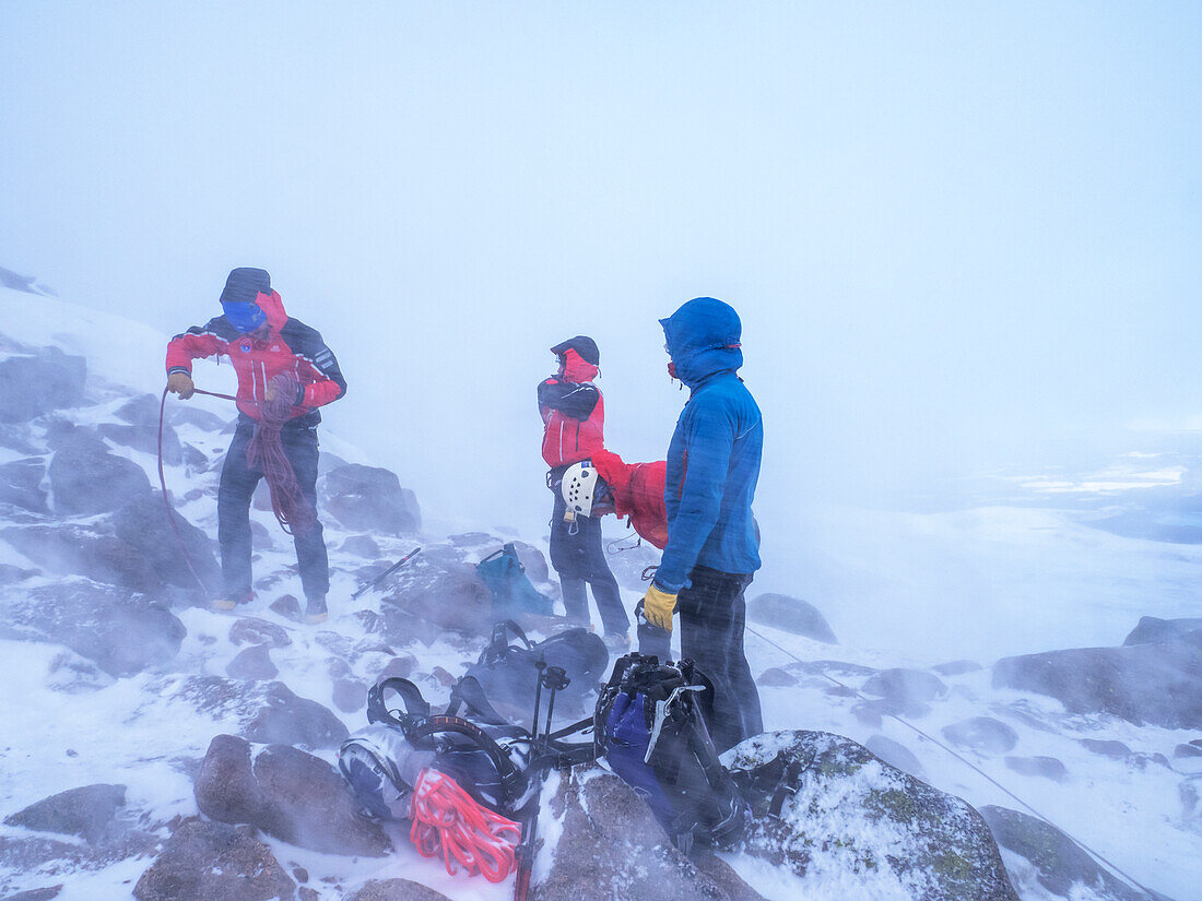 Mountaineers on the Cairngorm Plateau, Scotland, UK