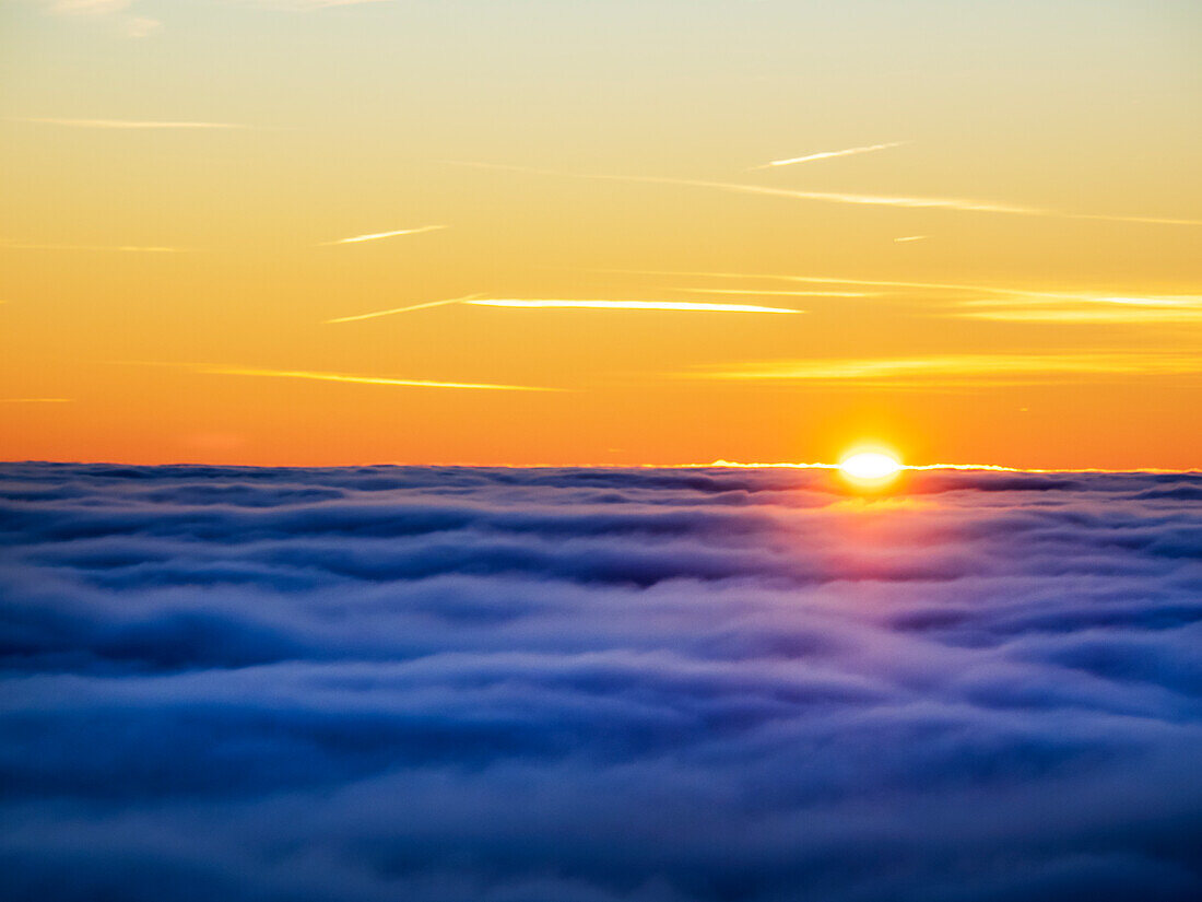 Sunrise over valley mist