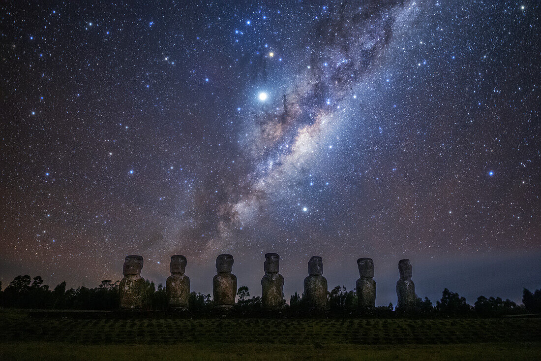 Milky Way above Moai statues, Easter Island