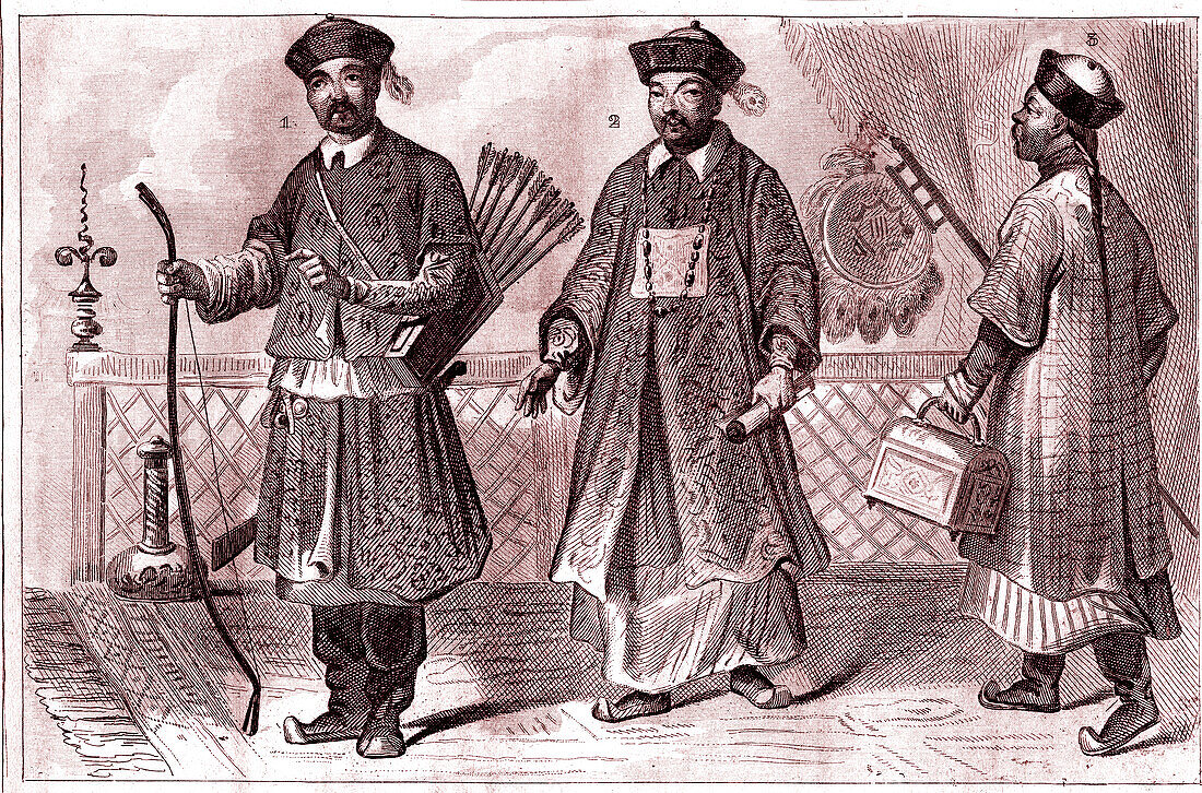 Mandarins and servant, 19th century illustration