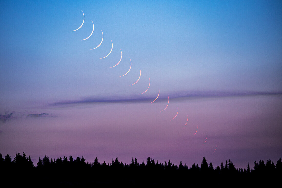 New Moon in the evening twilight, composite image