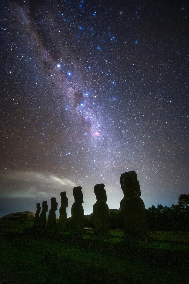 Southern sky above Moai statues, Easter Island