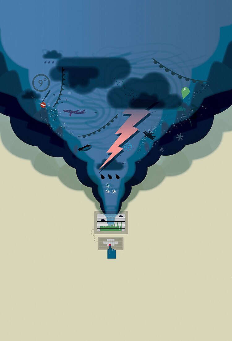 Computer weather forecasting, conceptual illustration