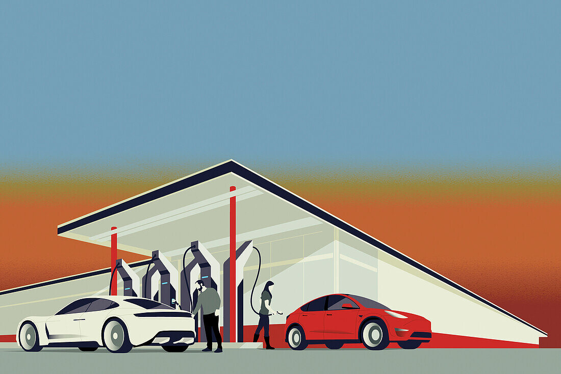 Electric vehicle charging station, illustration