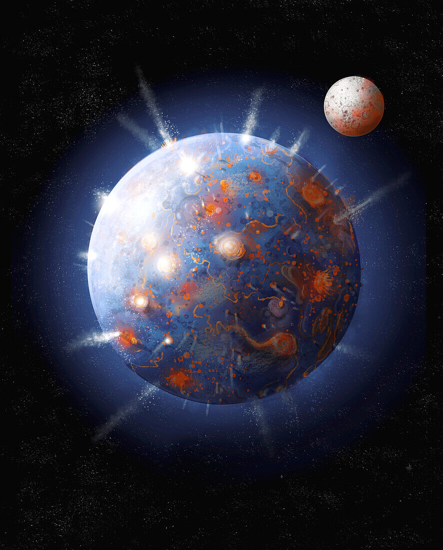 Late heavy bombardment of Earth, conceptual illustration