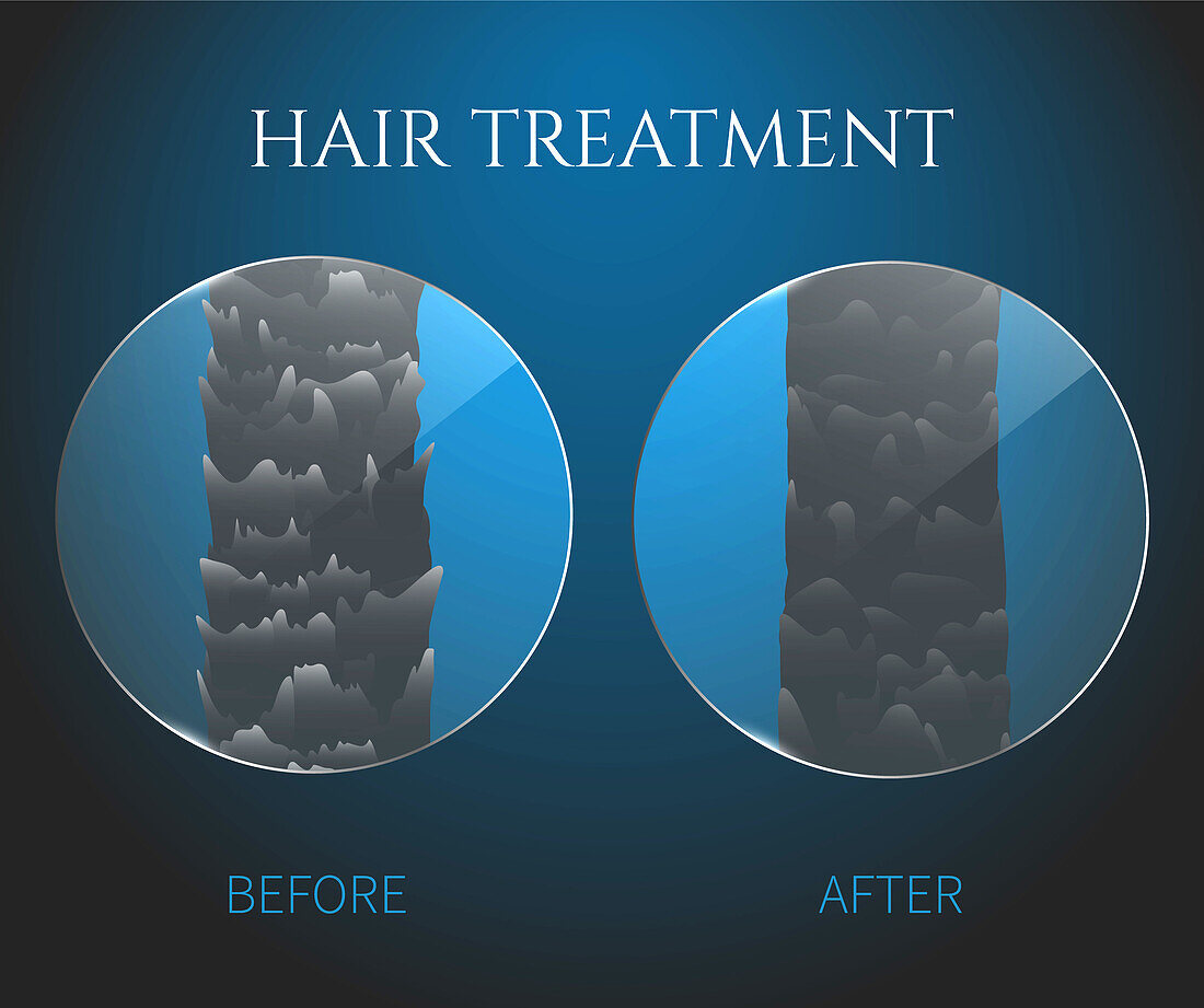 Damaged and healthy hair surface, illustration