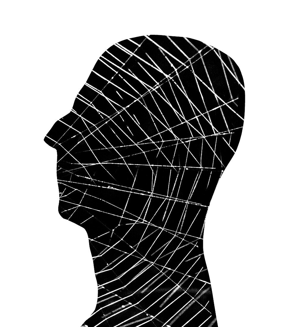 Man's head with a web inside, conceptual illustration