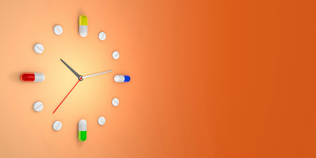 Medication clock, conceptual illustration
