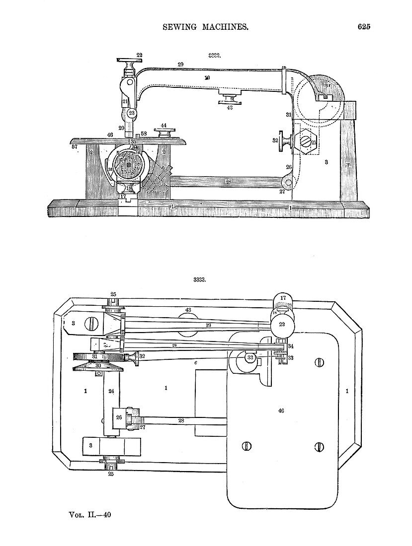 Sewing machine blueprint, illustration