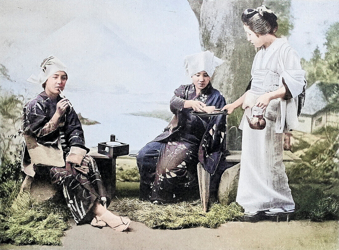 Japanese peasant girls taking tea